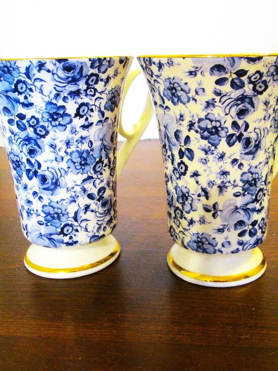 (2)Royale Garden Bone China Staffordshire England Pedestal Mug Hand Decorated - Picture 5 of 10